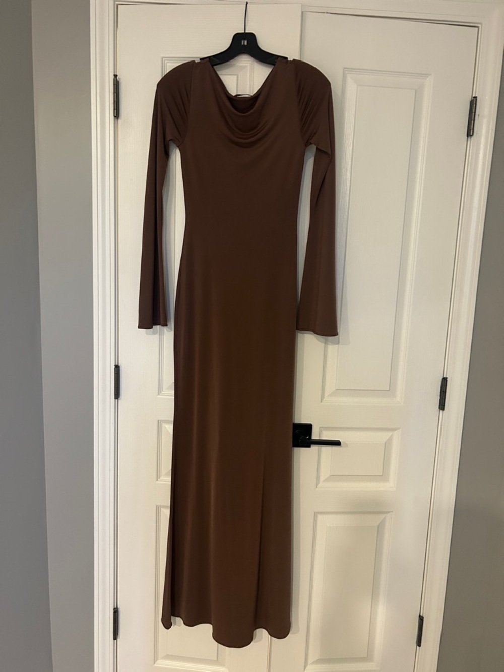 Long Sleeve Brown Cowl Neck Maxi Dress